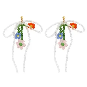 Y2K Beaded Bow and Flower Earrings for Trendy Style