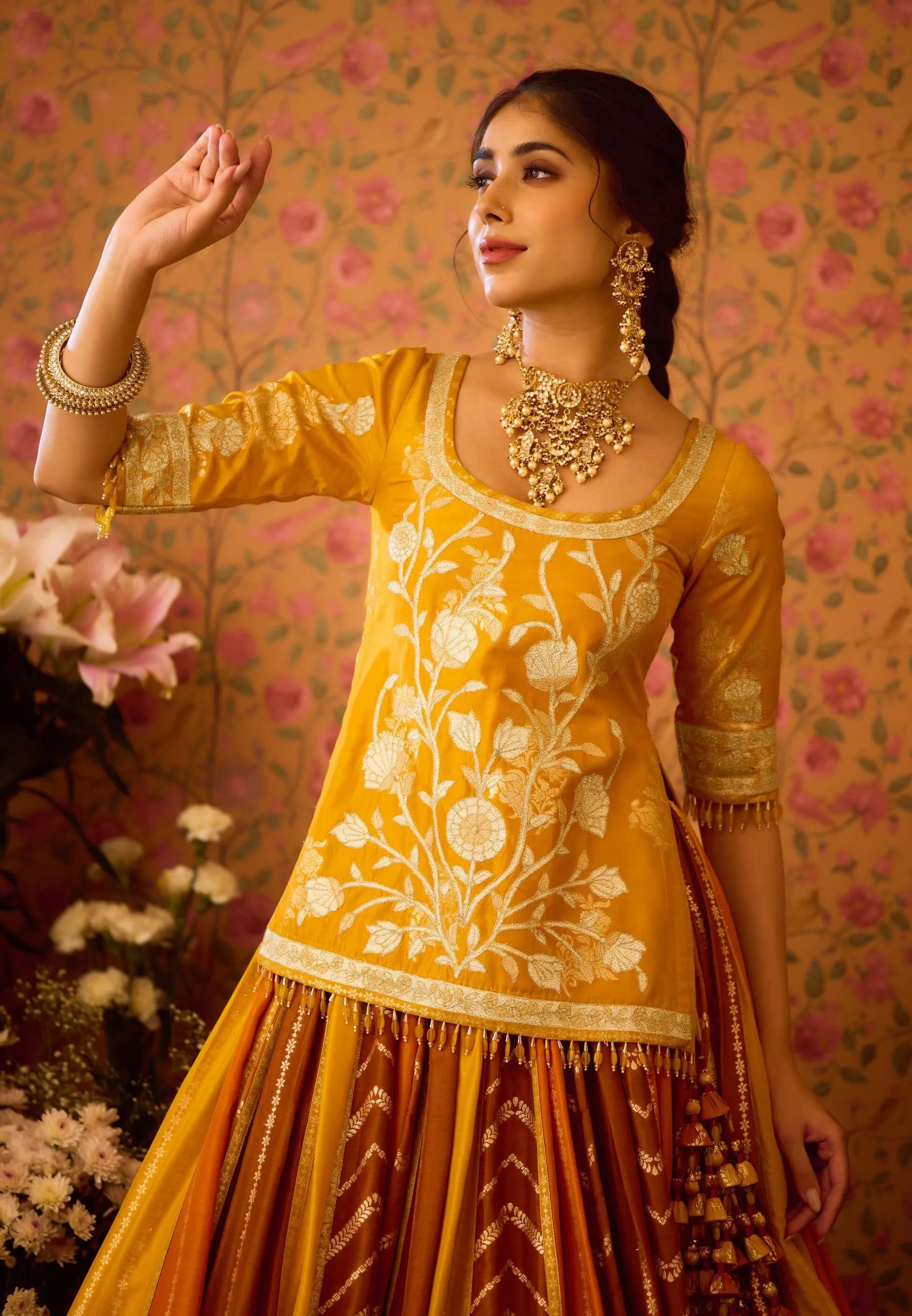 Yam golden yellow mustard lehenga set