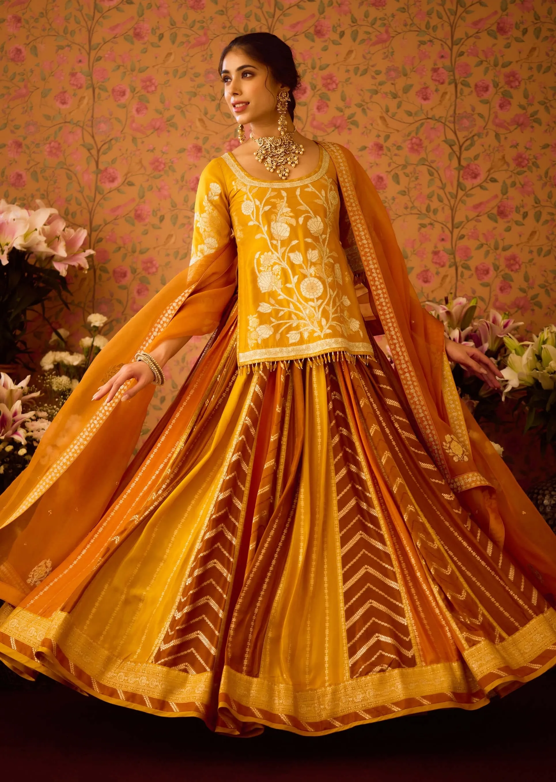 Yam golden yellow mustard lehenga set