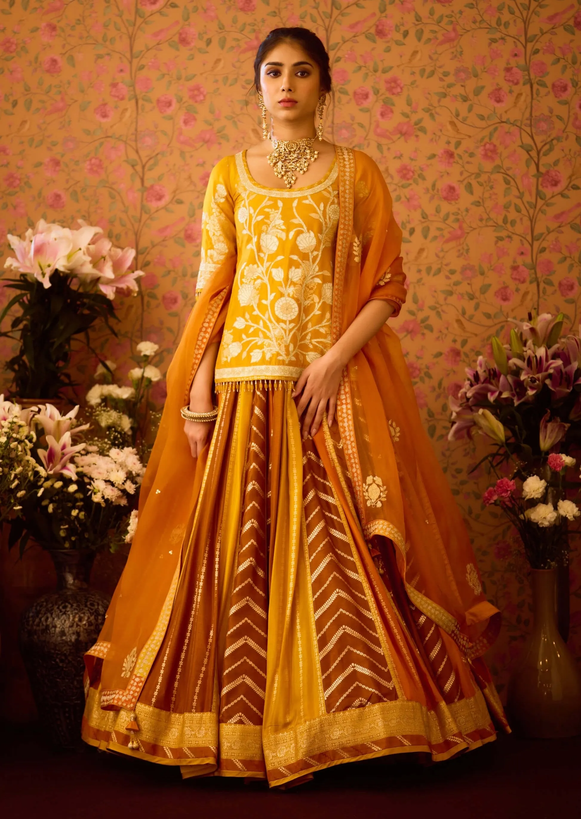 Yam golden yellow mustard lehenga set
