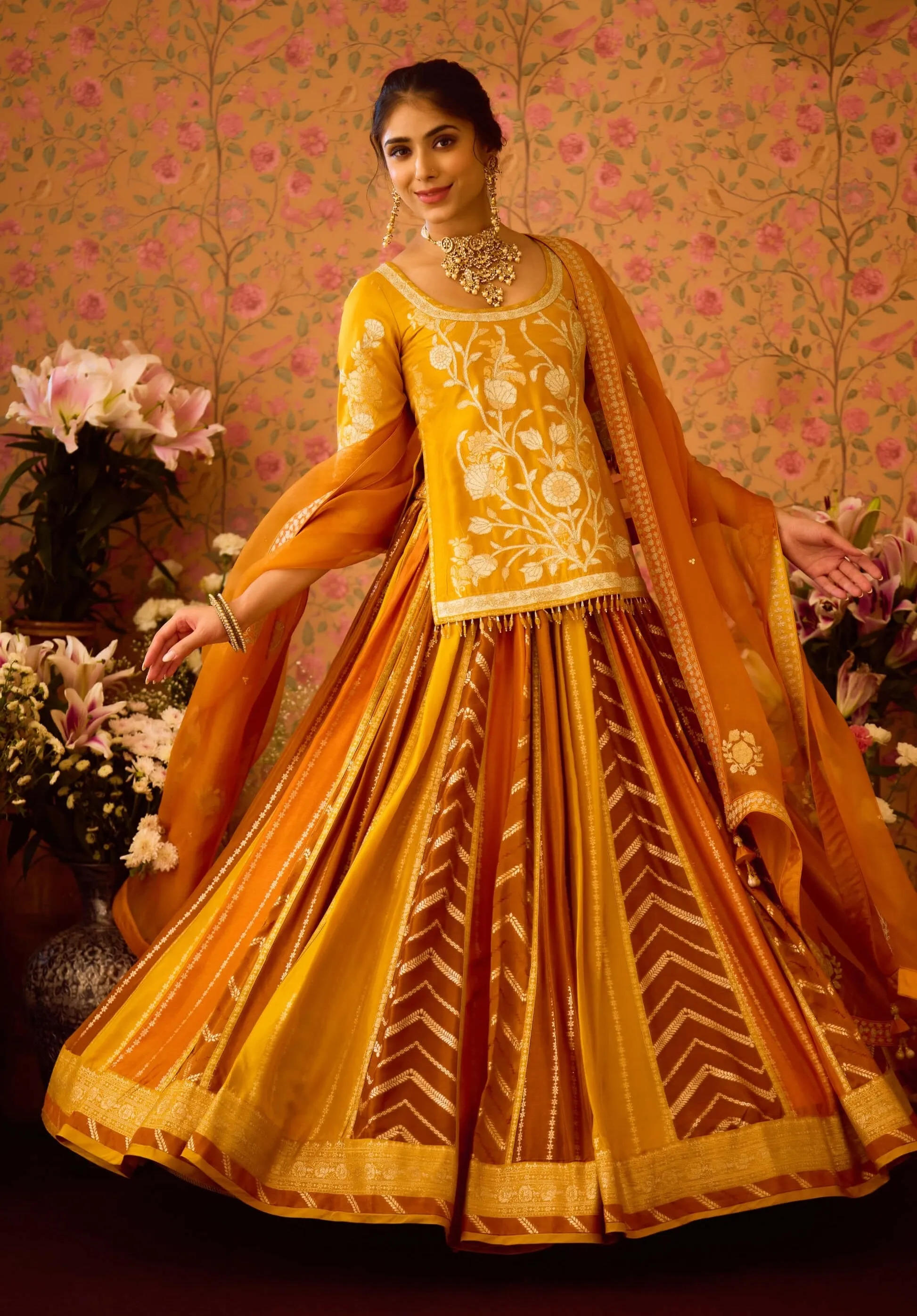 Yam golden yellow mustard lehenga set