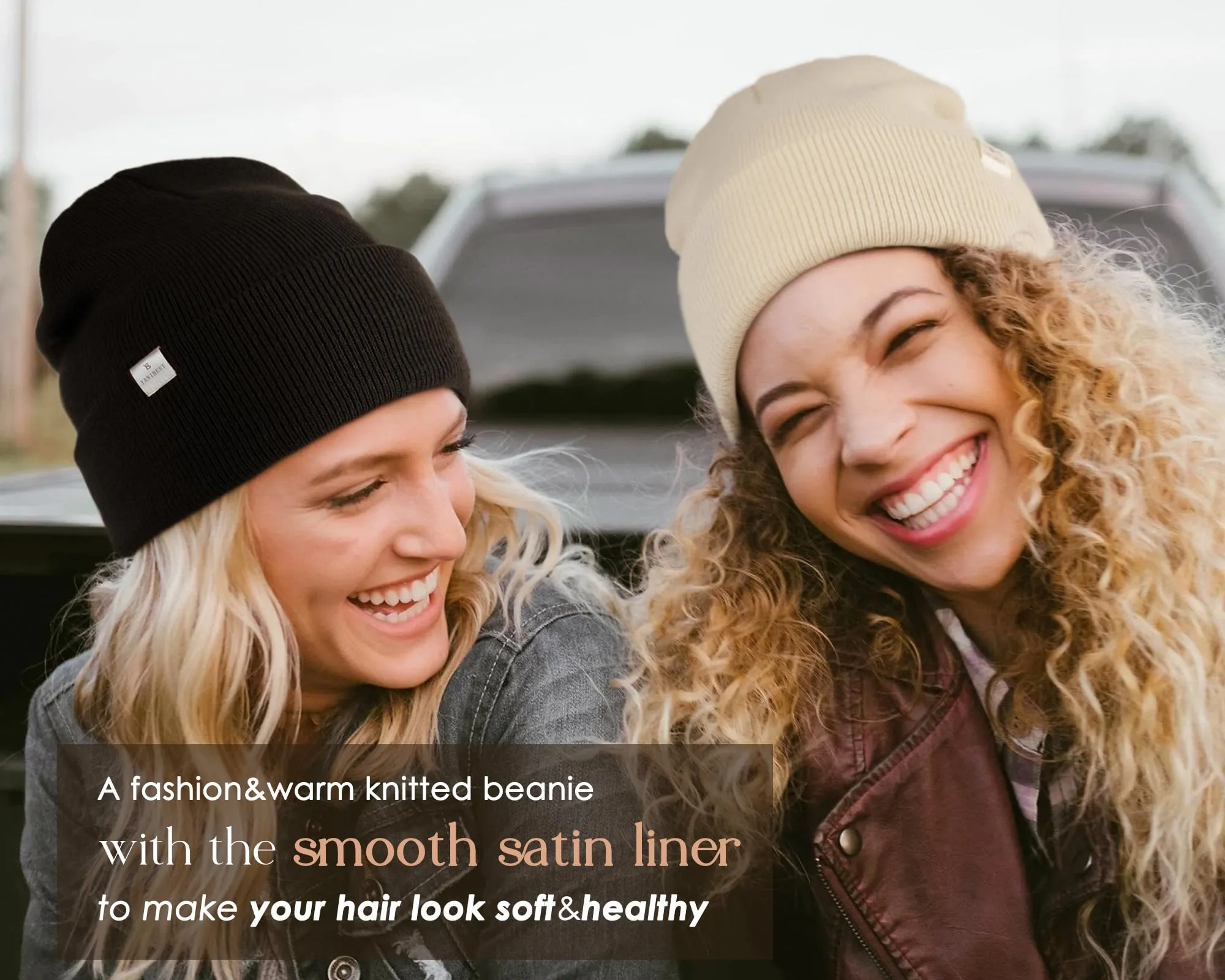 YANIBEST Womens Satin Lined Knit Beanie Hat Acrylic Winter Hats for Women Men Silk Lining Soft Slouchy Warm Cuffed Beanie Hat