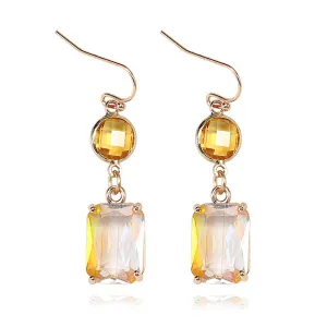 Yellow Crystal & 18K Gold-Plated Round Rectangle Drop Earrings