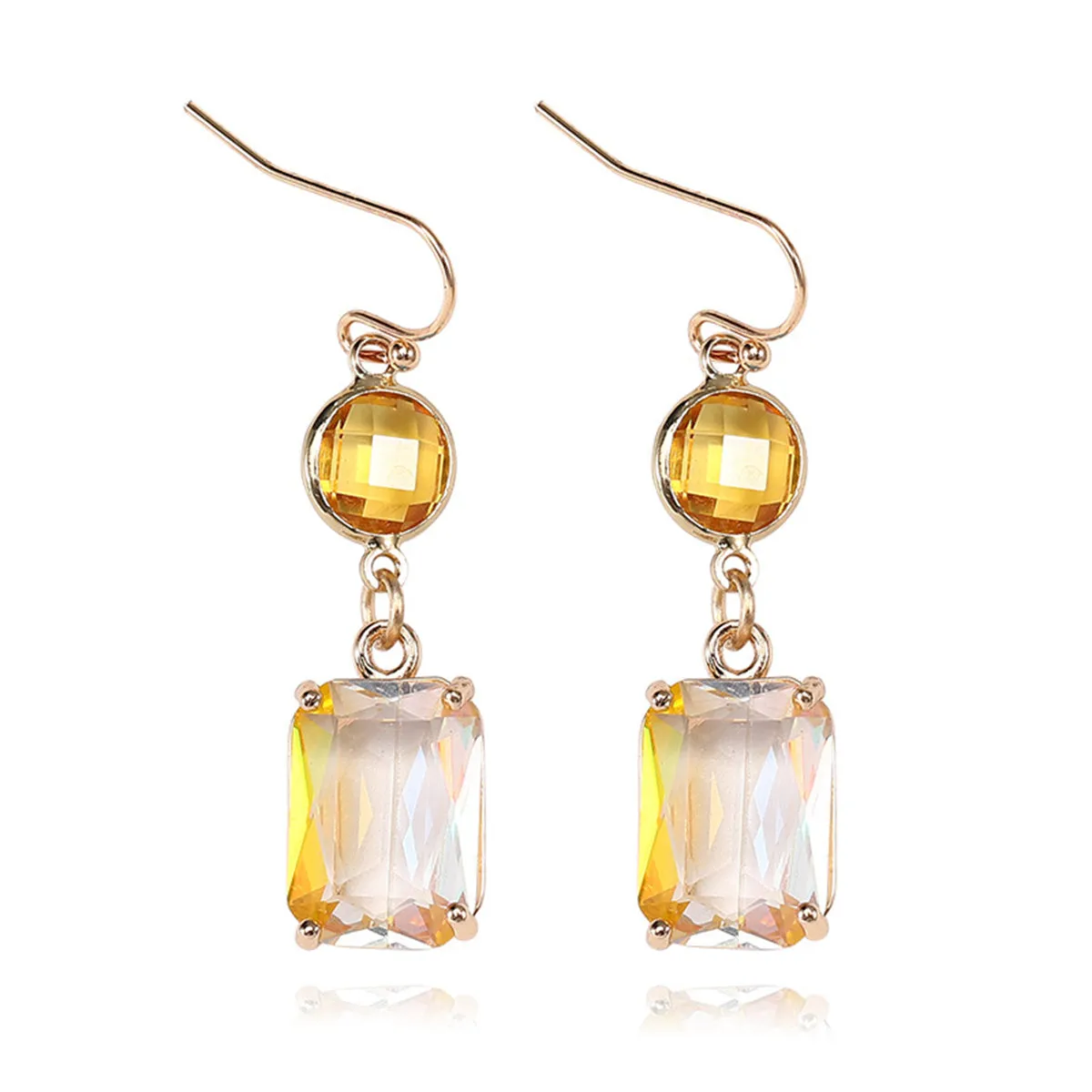 Yellow Crystal & 18K Gold-Plated Round Rectangle Drop Earrings