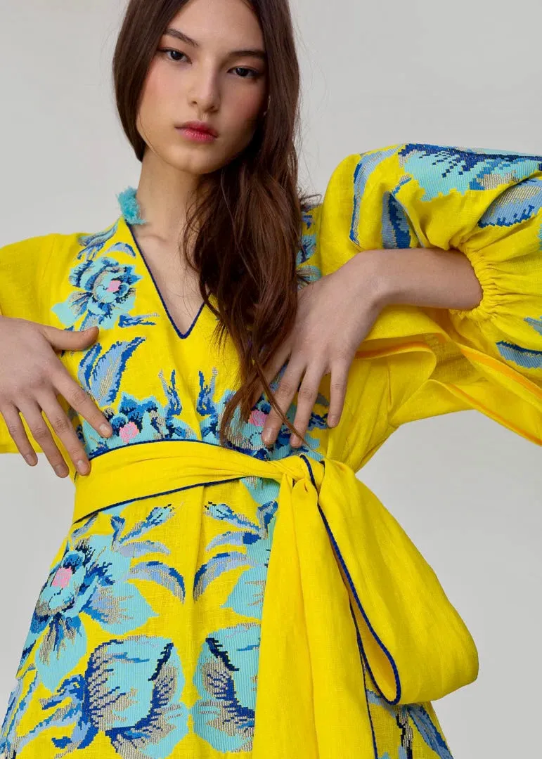 Yellow embroidered dress
