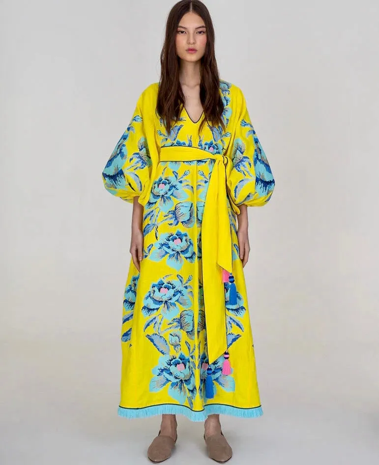 Yellow embroidered dress