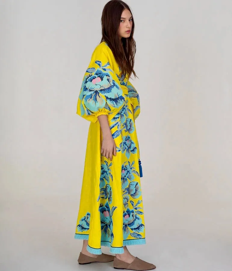Yellow embroidered dress