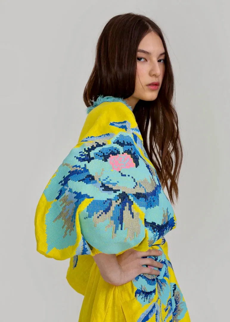 Yellow embroidered dress