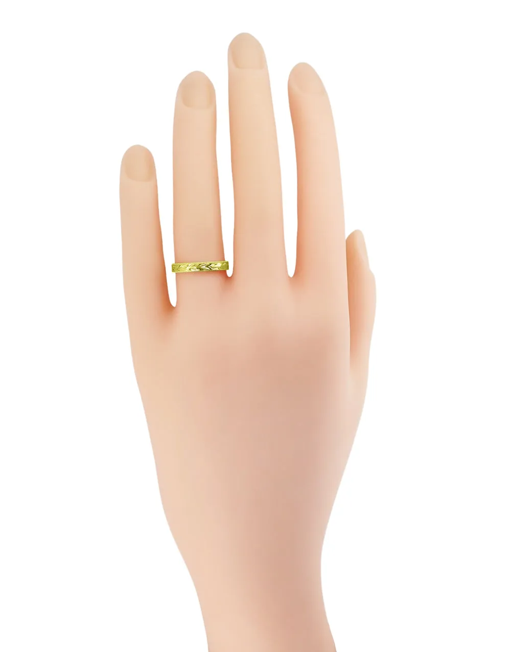 Yellow Gold Vintage Inspired Hand Carved Hawaiian Maile Leaves Wedding Band - 14K or 18K