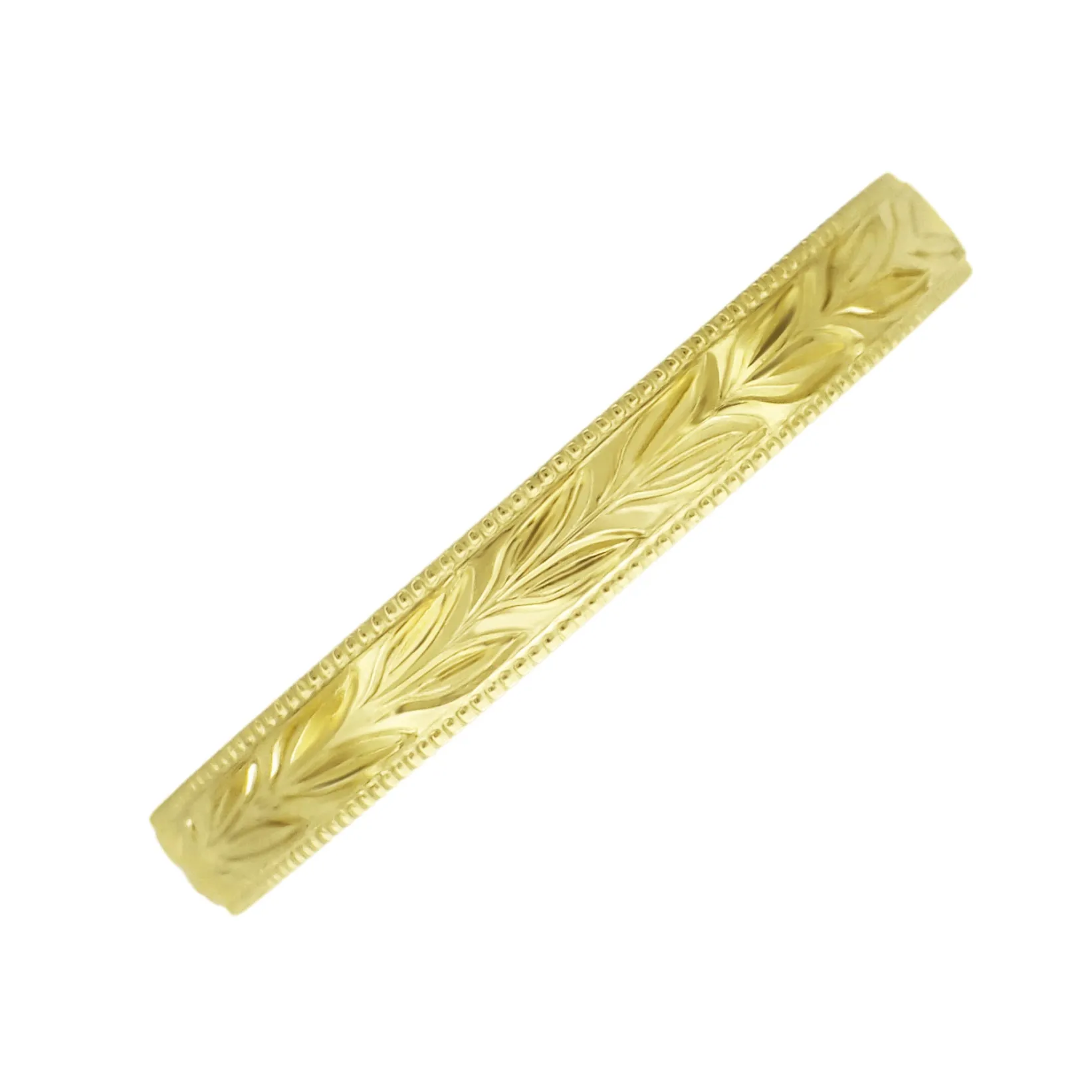 Yellow Gold Vintage Inspired Hand Carved Hawaiian Maile Leaves Wedding Band - 14K or 18K