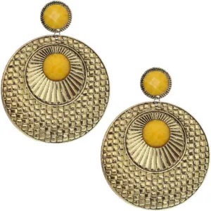 Yellow Large Beaded Thin Disc Earrings