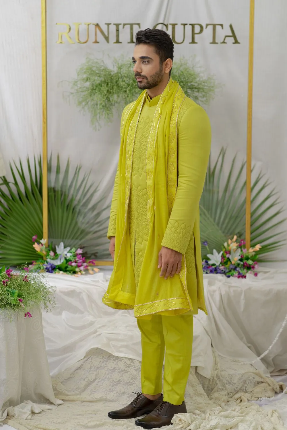 Yuvaan Fresh Green Embroidered Stole