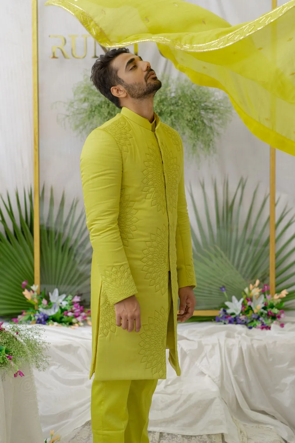 Yuvaan Fresh Green Embroidered Stole